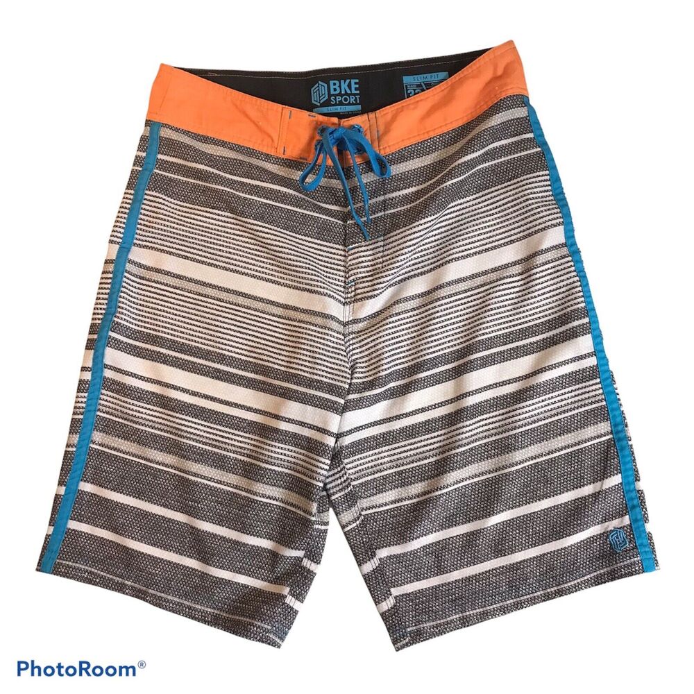 Buckle BKE Sport Mens Grey Orange Slim Fit Swim Shorts Board Shorts Size 32